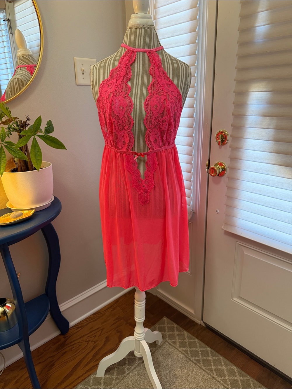 Dreamgirl Hot Pink Strapless Lace Halter Chemise